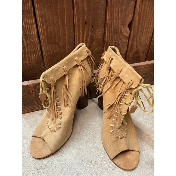 Cynthia Vincent Nailed Fringe Open Toed Booties - SZ 9.5 - New W/O Box - Picture 5 of 14